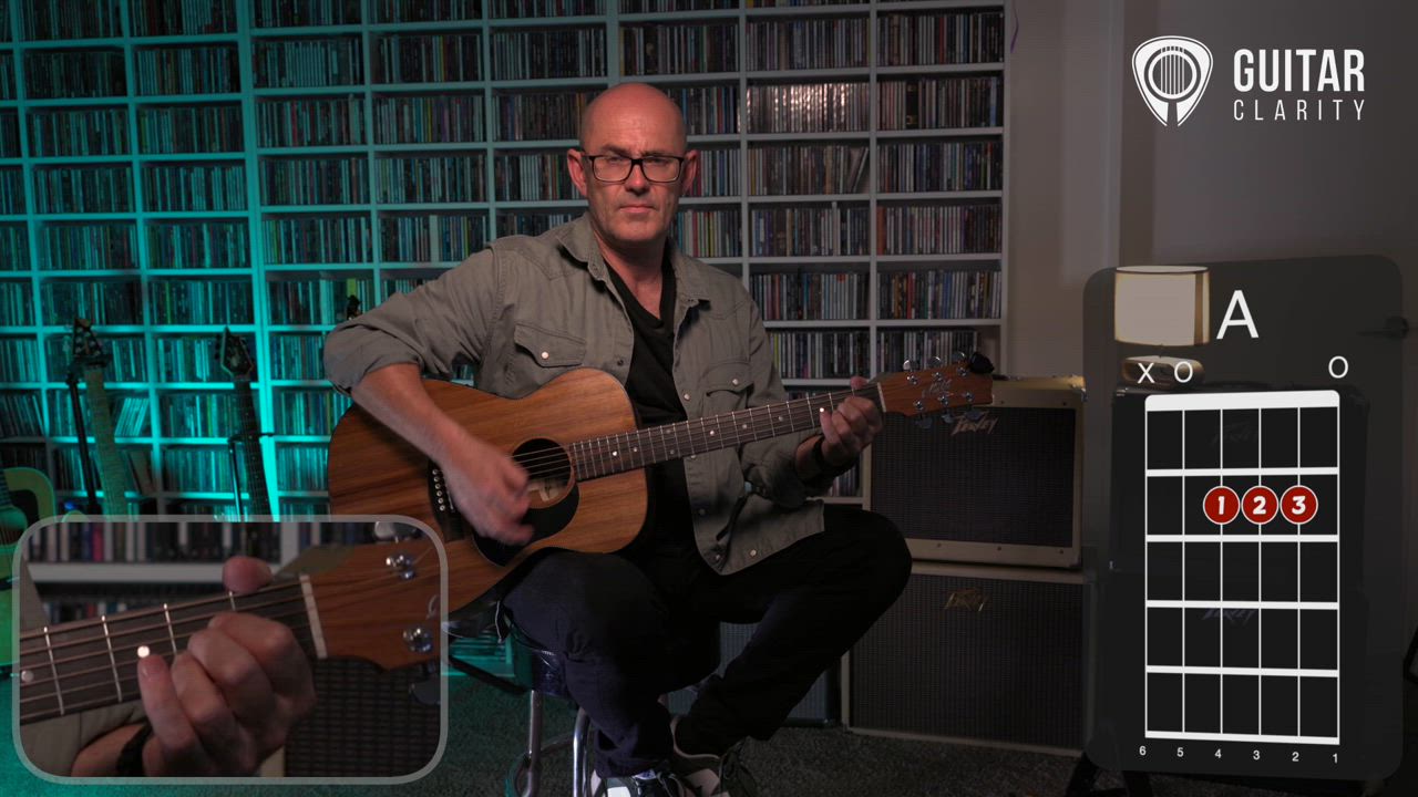 Person playing basic guitar chords